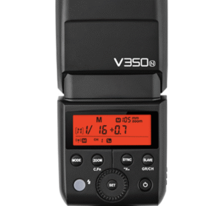 Flash Godox V350n para cámaras nikon con batería de litio, HSS y cabezal giratorio.